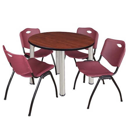 Kee Kee Round Table & Chair Set, Wood, Metal, Plastic Top, Cherry TB36RNDCHBPCM47BY
